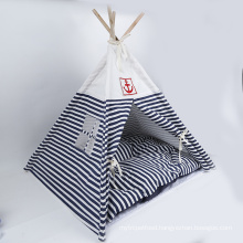 Breathable Striped Dog Cat Pet Tent Washable Canvas Pet Dog Teepee
